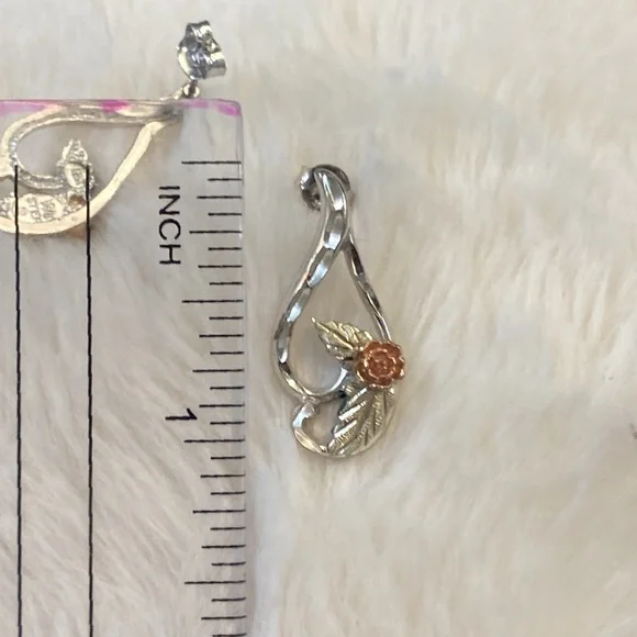 Silver and Gold Rose Leaf Earrings - Picture 5 of 5